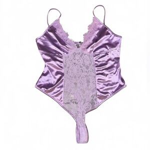 PrettyLittleThing Lavender Satin Lace Bodysuit